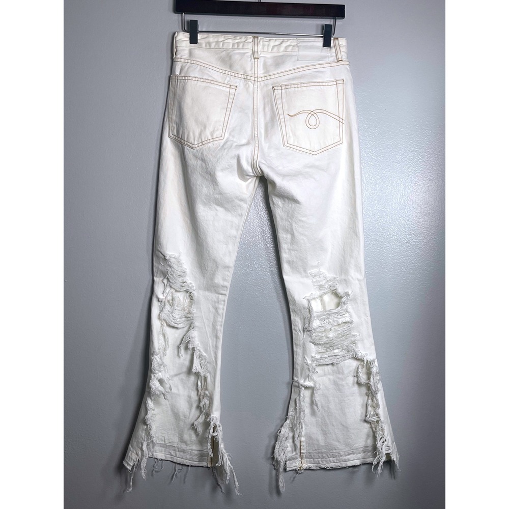 R13 Kick Flare Distressed Frayed Jeans Size 26 Nico White Designer Streetwear